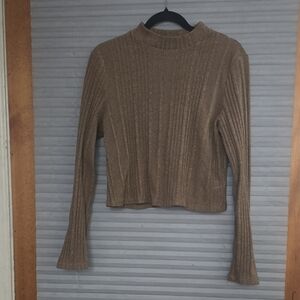 Brown Ribbed Knit Sweater